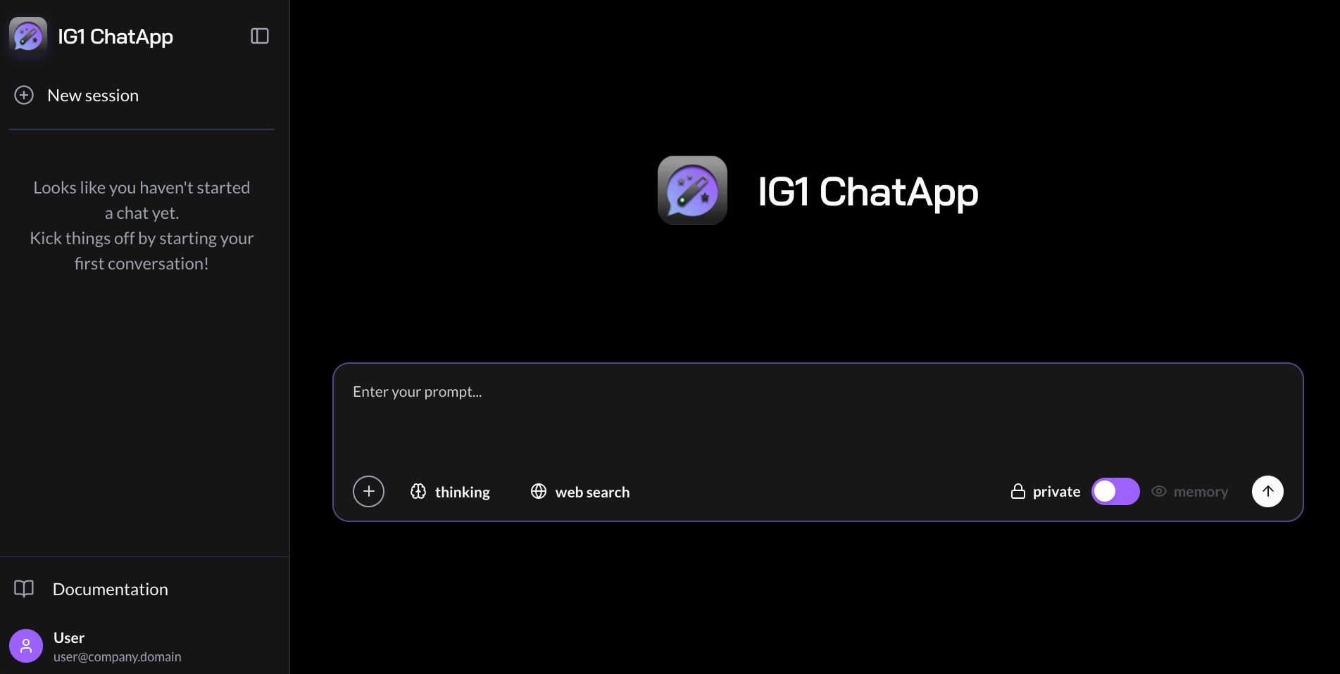 Main interface with "New Session" button circled in both sidebar and header