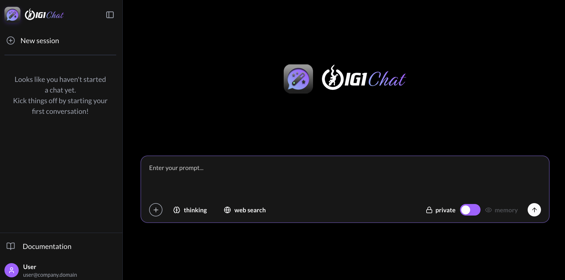 Main interface with "New Session" button circled in both sidebar and header