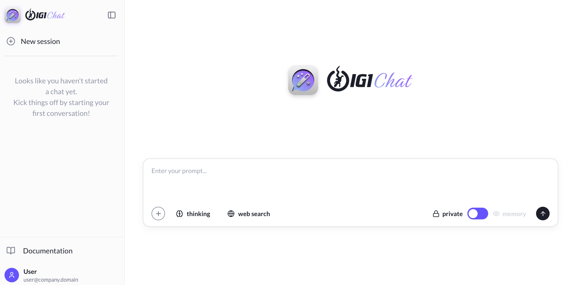 Main interface with "New Session" button circled in both sidebar and header